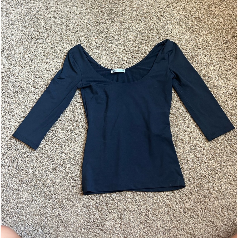 Zara Black Quarter Sleeve Top - Size Small